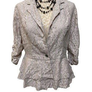 Apostrophe Peplum Hem Lace Blazer Medium Bohemian Victorian Peasant Prairie Work